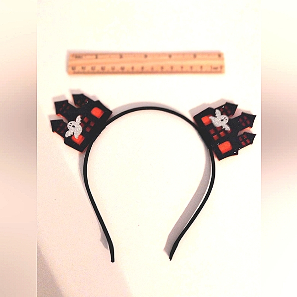 New!! Orange and black ghost house head band